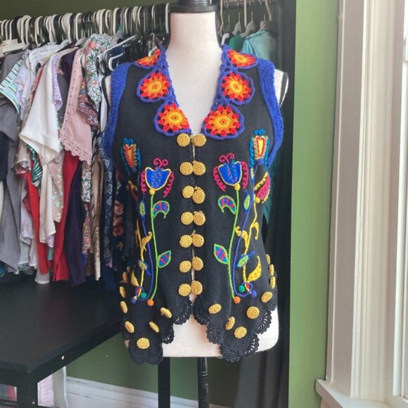 Women's Vintage Vest Size S Black Multi-color - Picture 2 of 4